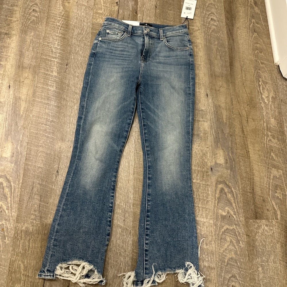 7 For All Mankind High Rise Distressed Blue Jeans - Picture 3 of 5